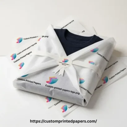 Acid-free custom tissue paper printed with a brand logo, archival-safe for garments and keepsakes