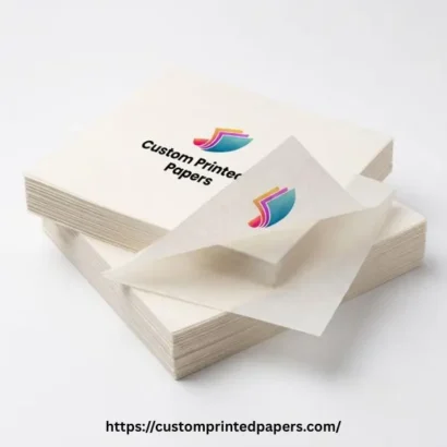 10 x 10 inch custom butter paper sheets printed with a brand logo, pre-cut for pastry wrapping