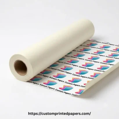 Smooth matte wrapping paper printed with a clean minimalist brand design