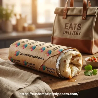 Insulated three-ply burrito wrap printed with a logo for delivery heat retention