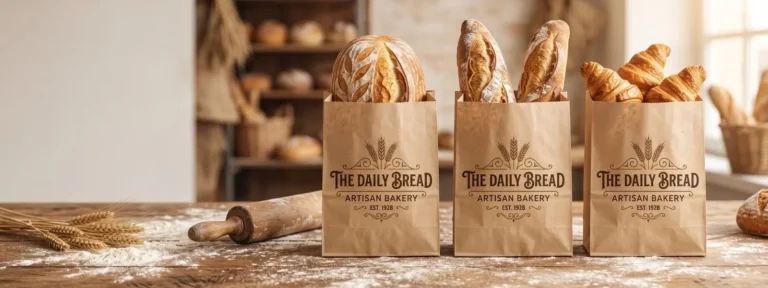 Custom-printed kraft bakery bags by Custom Printed Papers with fresh artisan bread